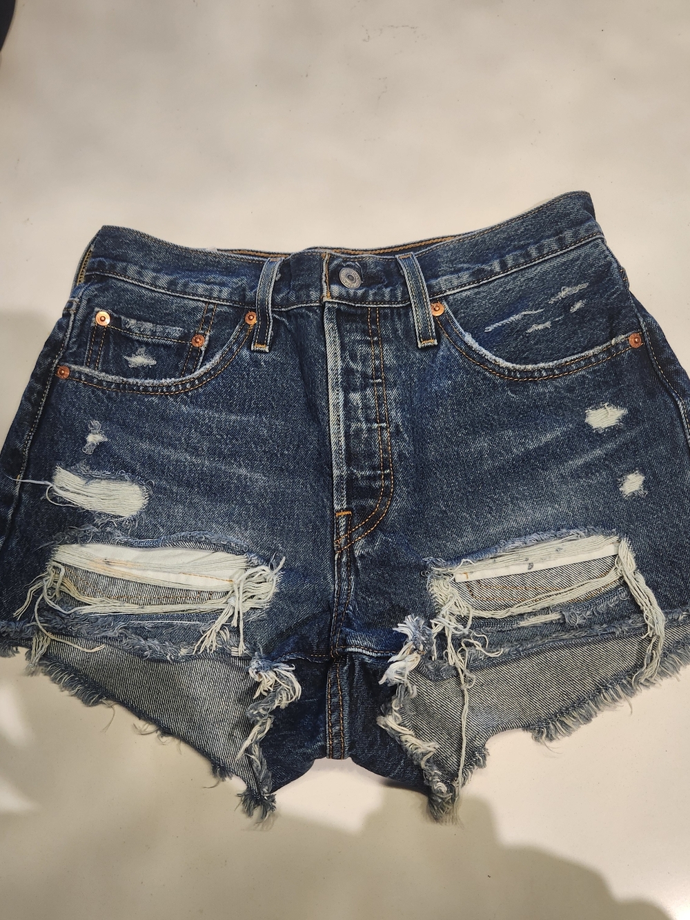 Levi's Distressed Blue Ripped Denim Cutoffs